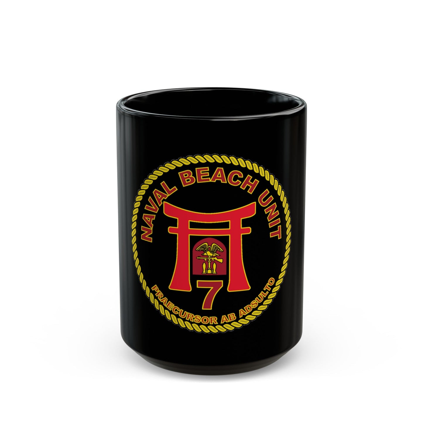 Naval Beach Unit 7 Circle (U.S. Navy) Black Coffee Mug-15oz-The Sticker Space