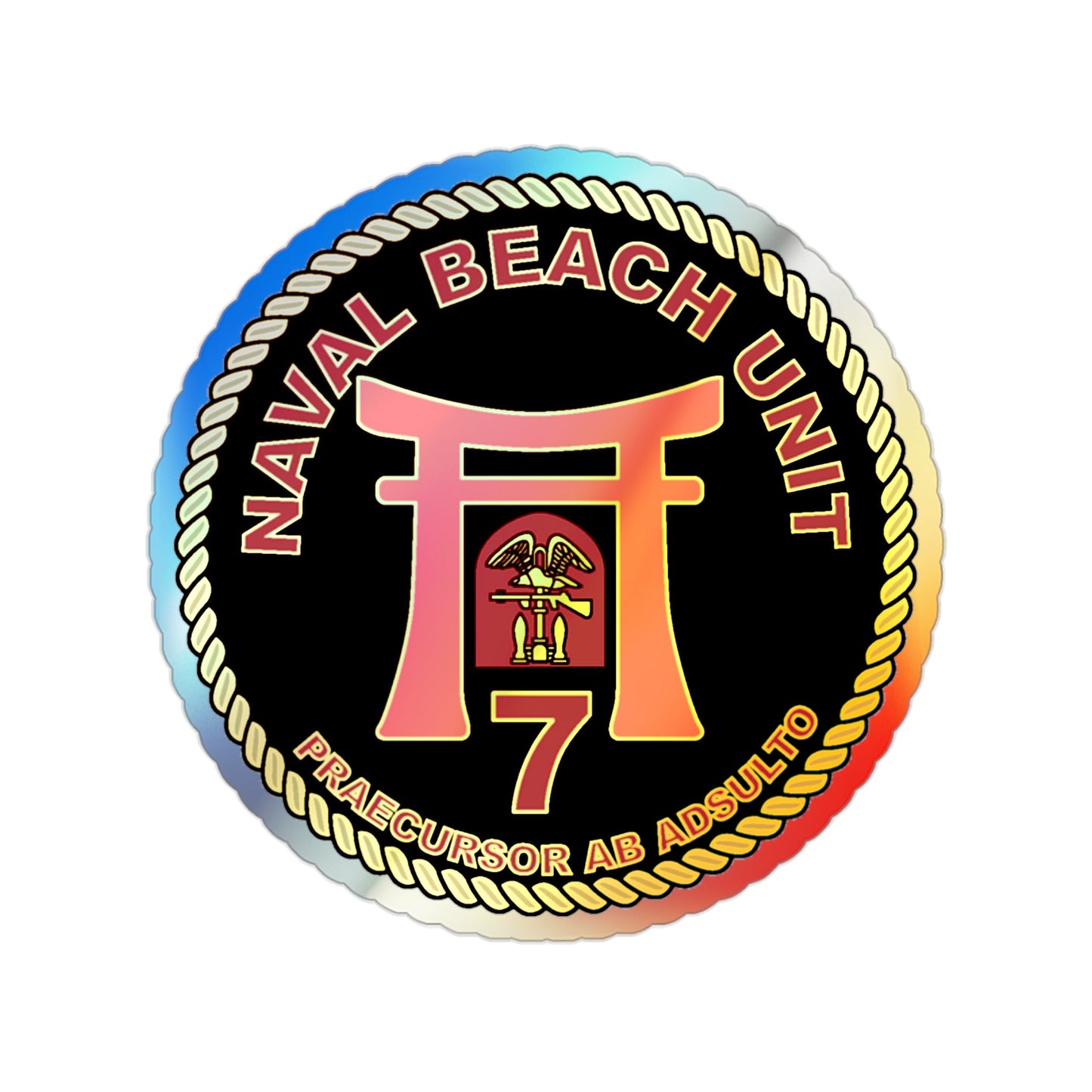 Naval Beach Unit 7 Circle (U.S. Navy) Holographic STICKER Die-Cut Vinyl Decal-2 Inch-The Sticker Space