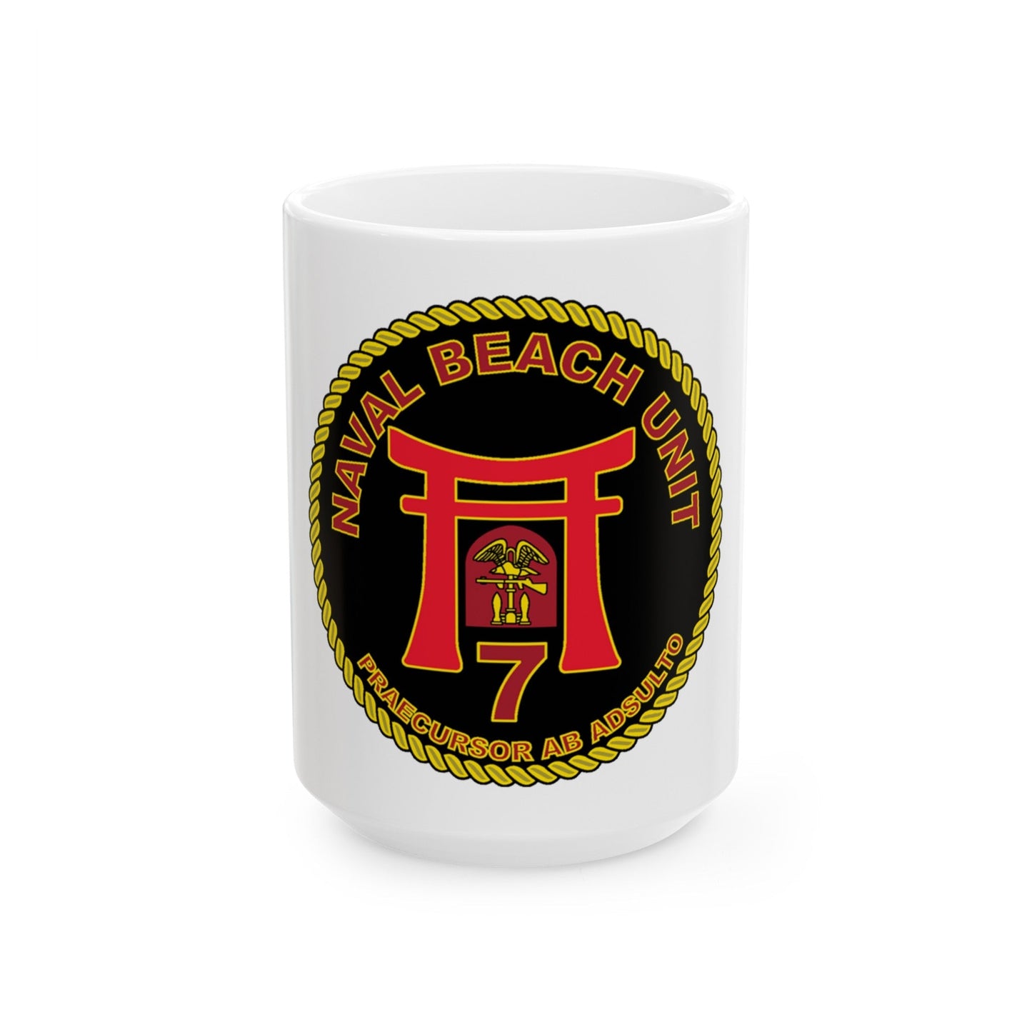 Naval Beach Unit 7 Circle (U.S. Navy) White Coffee Mug-15oz-The Sticker Space