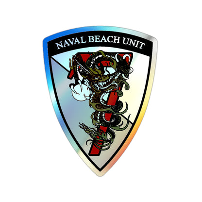 Naval Beach Unit 7 v2 Shield (U.S. Navy) Holographic STICKER Die-Cut Vinyl Decal-2 Inch-The Sticker Space