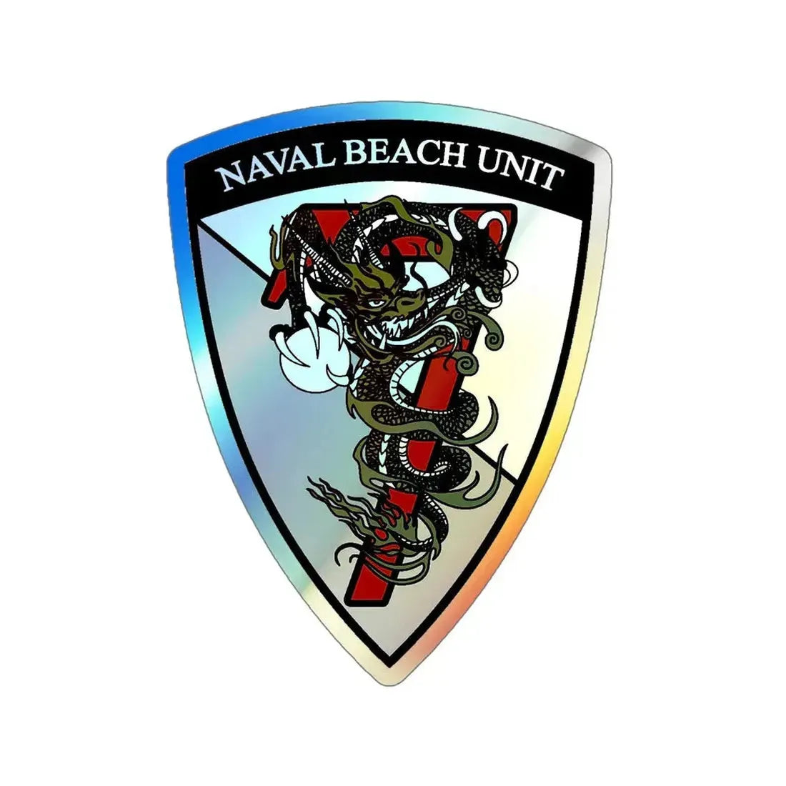 Naval Beach Unit 7 v2 Shield (U.S. Navy) Holographic STICKER Die-Cut Vinyl Decal 6 Inch Holographic - The Sticker Space