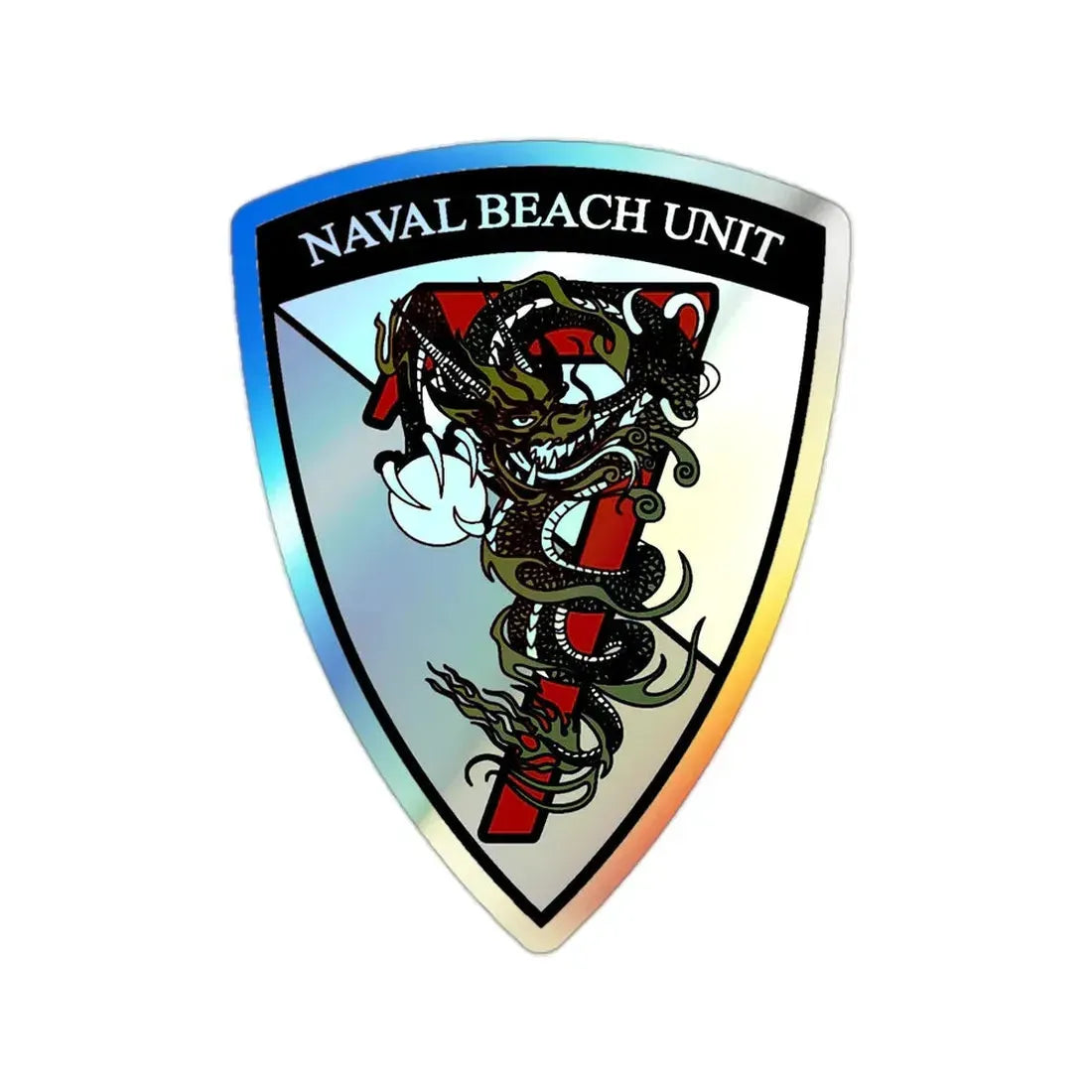 Naval Beach Unit 7 v2 Shield (U.S. Navy) Holographic STICKER Die-Cut Vinyl Decal - The Sticker Space