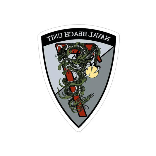 Naval Beach Unit 7 v2 Shield (U.S. Navy) REVERSE PRINT Transparent Die-Cut STICKER 6 Inch Die-Cut Transparent - The Sticker Space