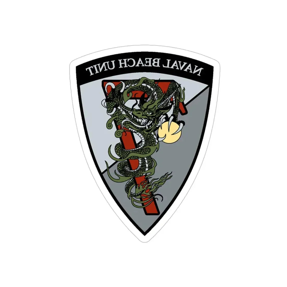 Naval Beach Unit 7 v2 Shield (U.S. Navy) REVERSE PRINT Transparent Die-Cut STICKER - The Sticker Space