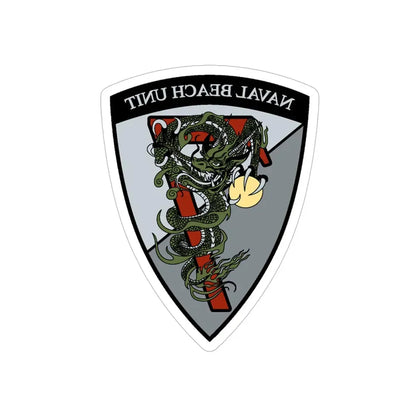 Naval Beach Unit 7 v2 Shield (U.S. Navy) REVERSE PRINT Transparent Die-Cut STICKER - The Sticker Space