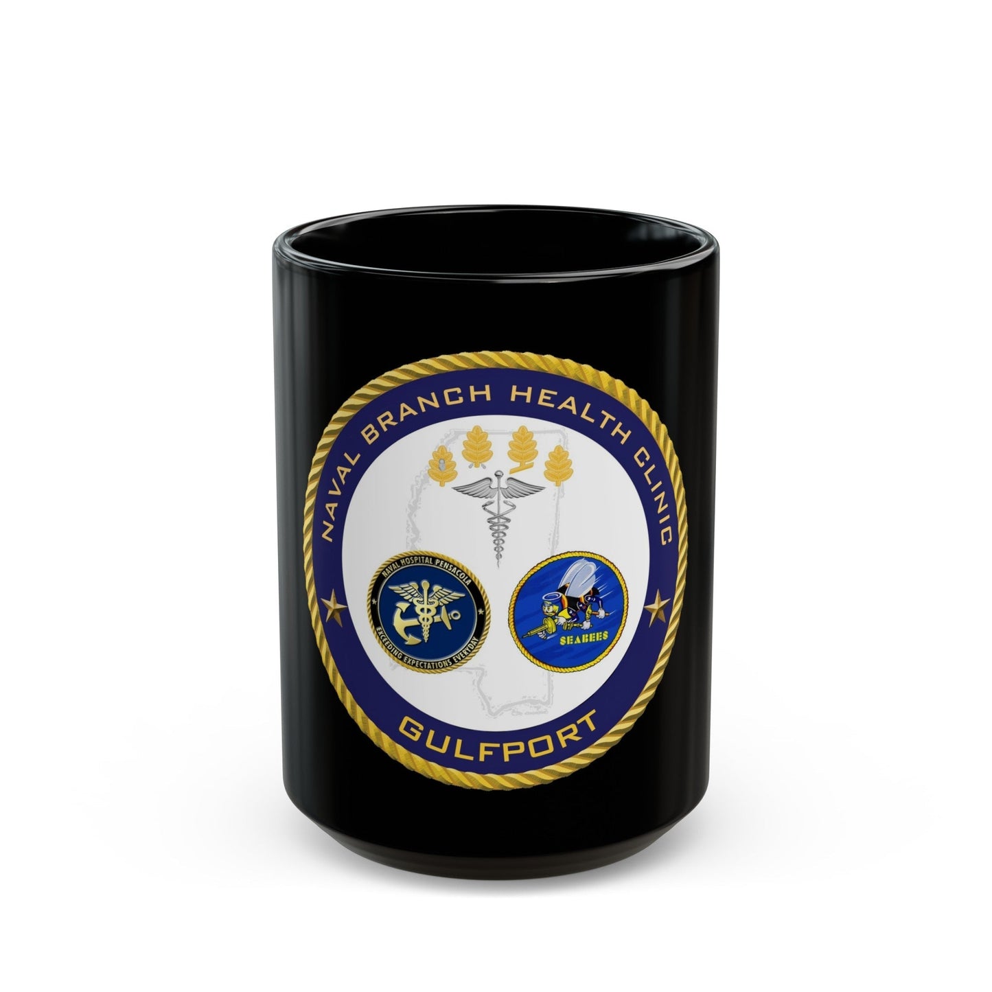 Naval Branch Health Clinic Gulfport (U.S. Navy) Black Coffee Mug-15oz-The Sticker Space