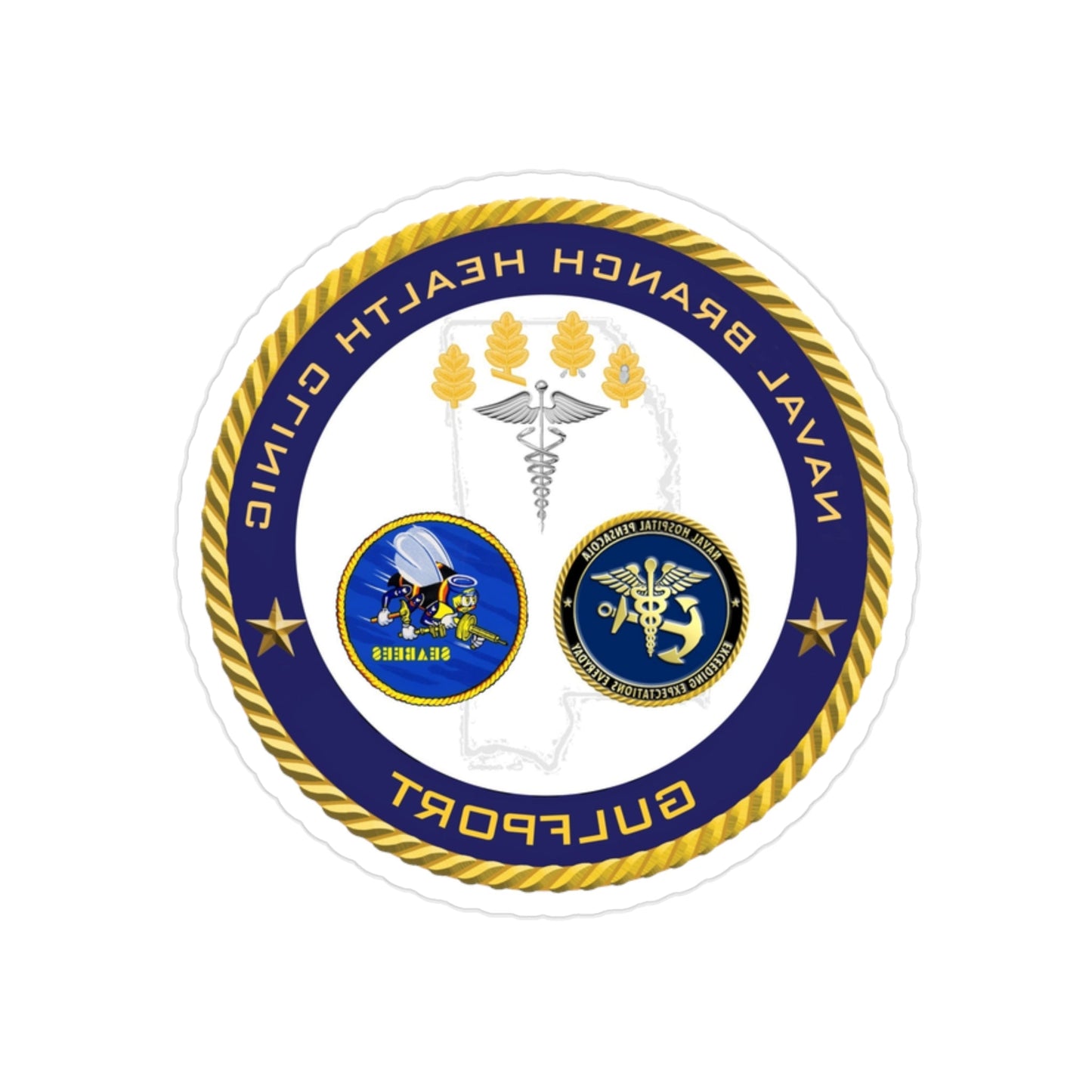 Naval Branch Health Clinic Gulfport (U.S. Navy) REVERSE PRINT Transparent STICKER-2" × 2"-The Sticker Space