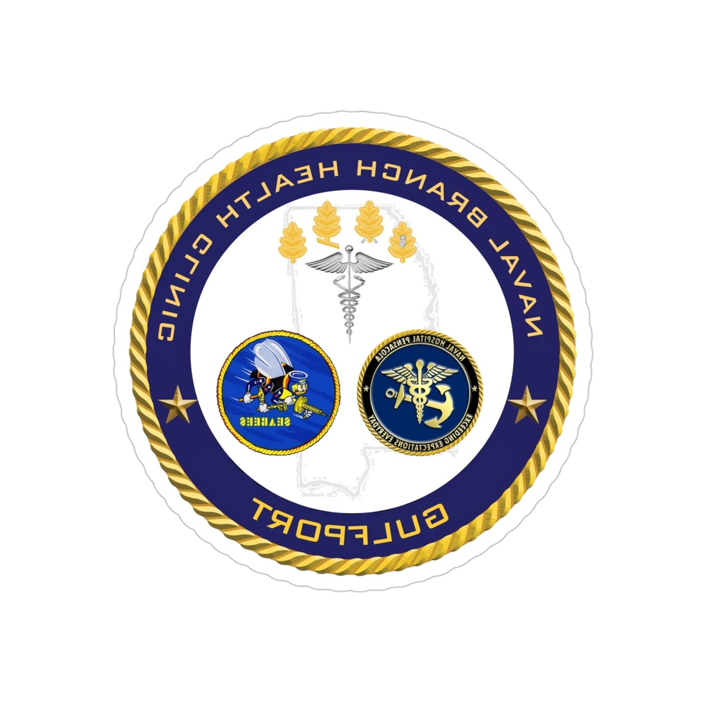 Naval Branch Health Clinic Gulfport (U.S. Navy) REVERSE PRINT Transparent STICKER-4" × 4"-The Sticker Space