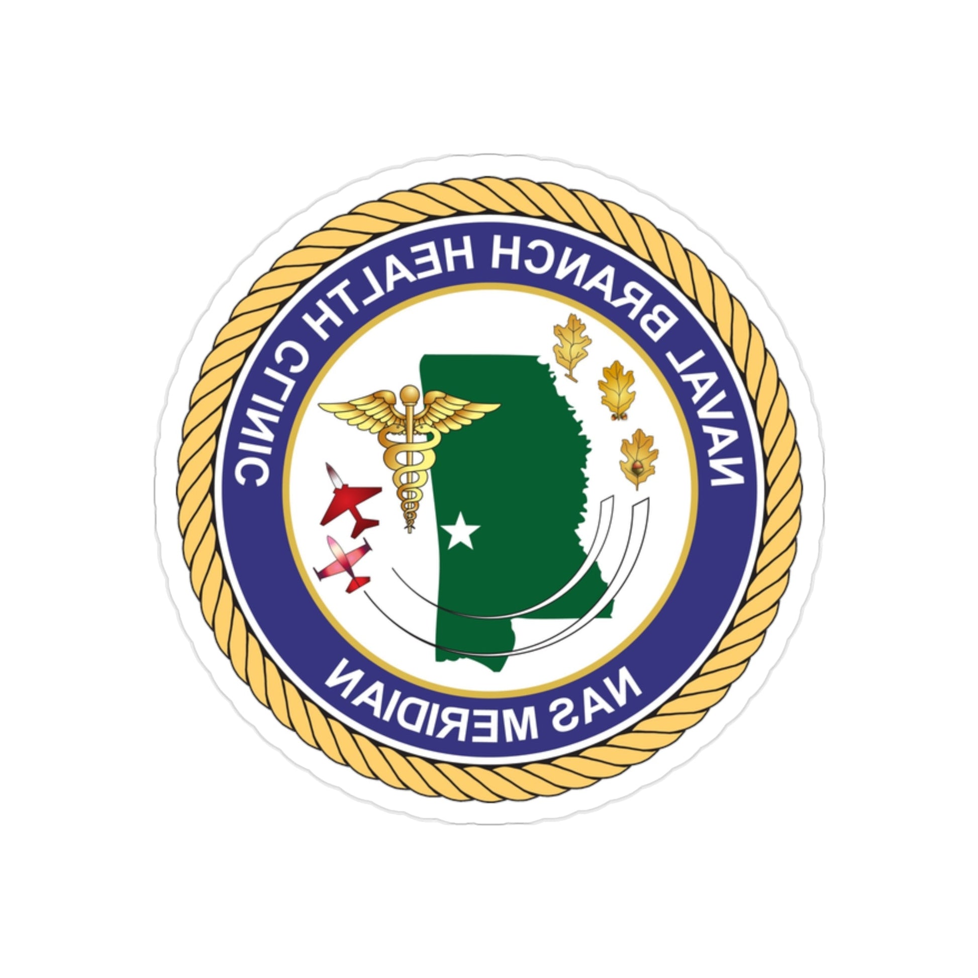 Naval Branch Health Clinic Naval Air Station Meridian1 (U.S. Navy) REVERSE PRINT Transparent STICKER-2" × 2"-The Sticker Space