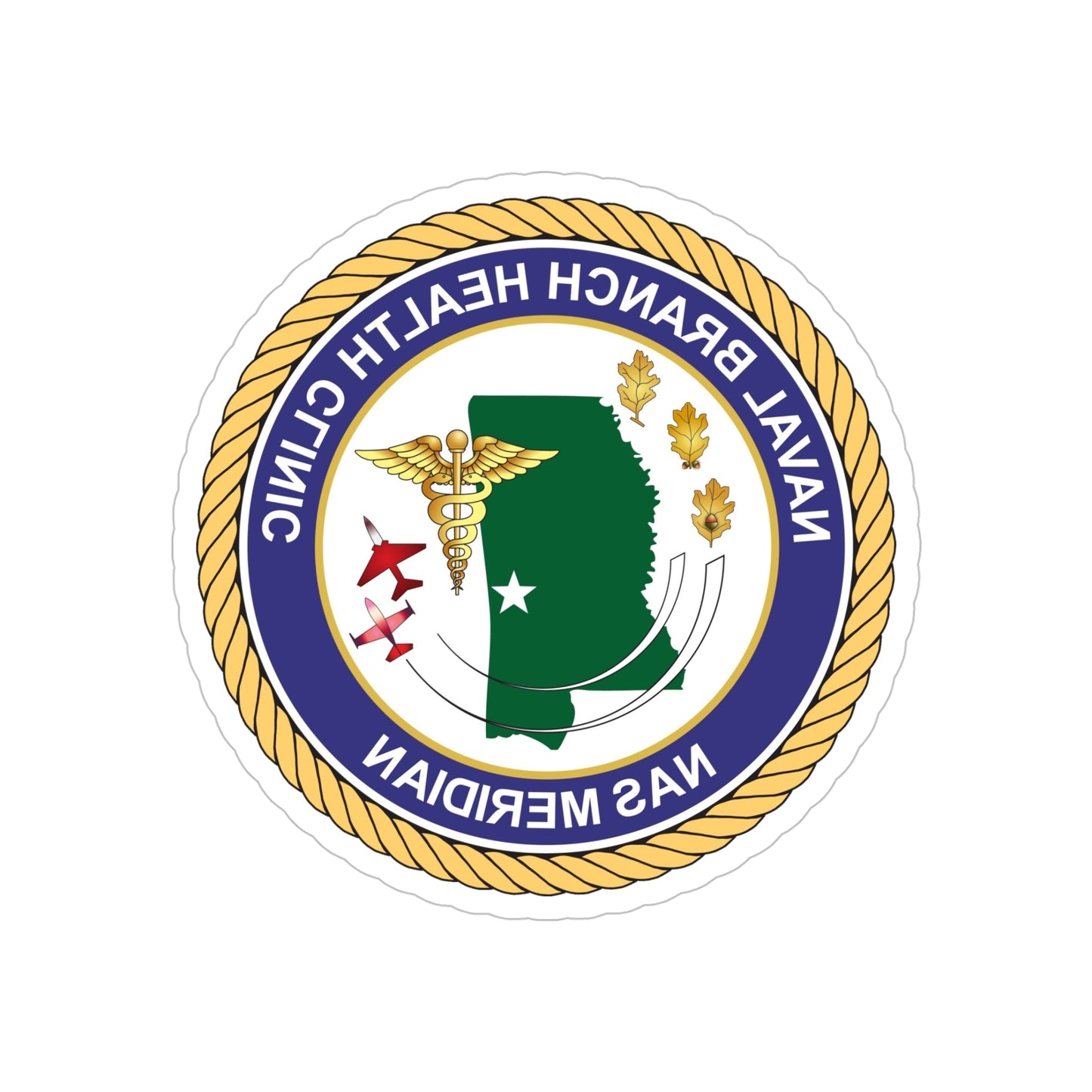 Naval Branch Health Clinic Naval Air Station Meridian1 (U.S. Navy) REVERSE PRINT Transparent STICKER-5" × 5"-The Sticker Space