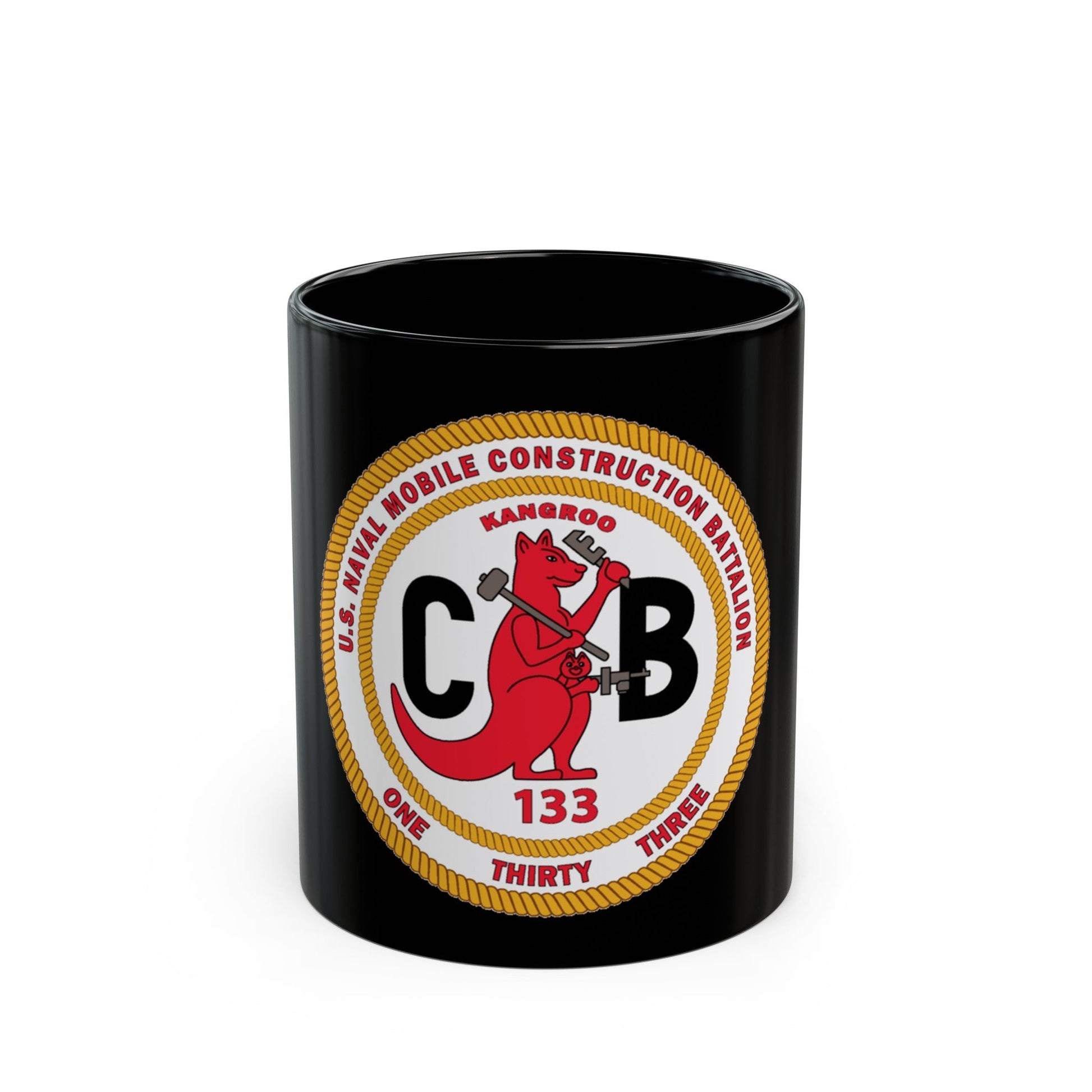 Naval Construction Battalion 133 Seabee (U.S. Navy) Black Coffee Mug-11oz-The Sticker Space