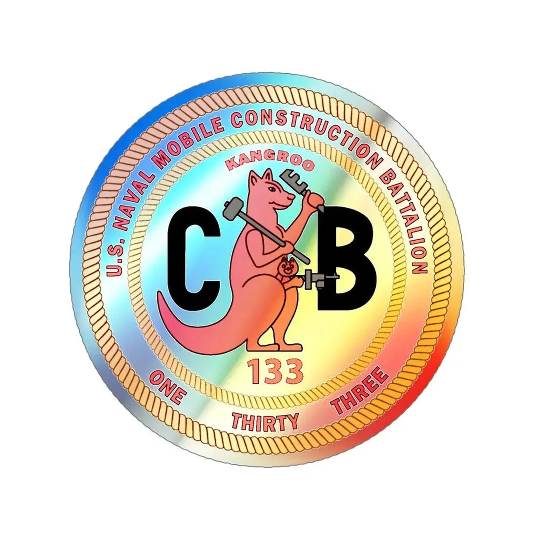 Naval Construction Battalion 133 Seabee (U.S. Navy) Holographic STICKER Die-Cut Vinyl Decal 6 Inch Holographic - The Sticker Space