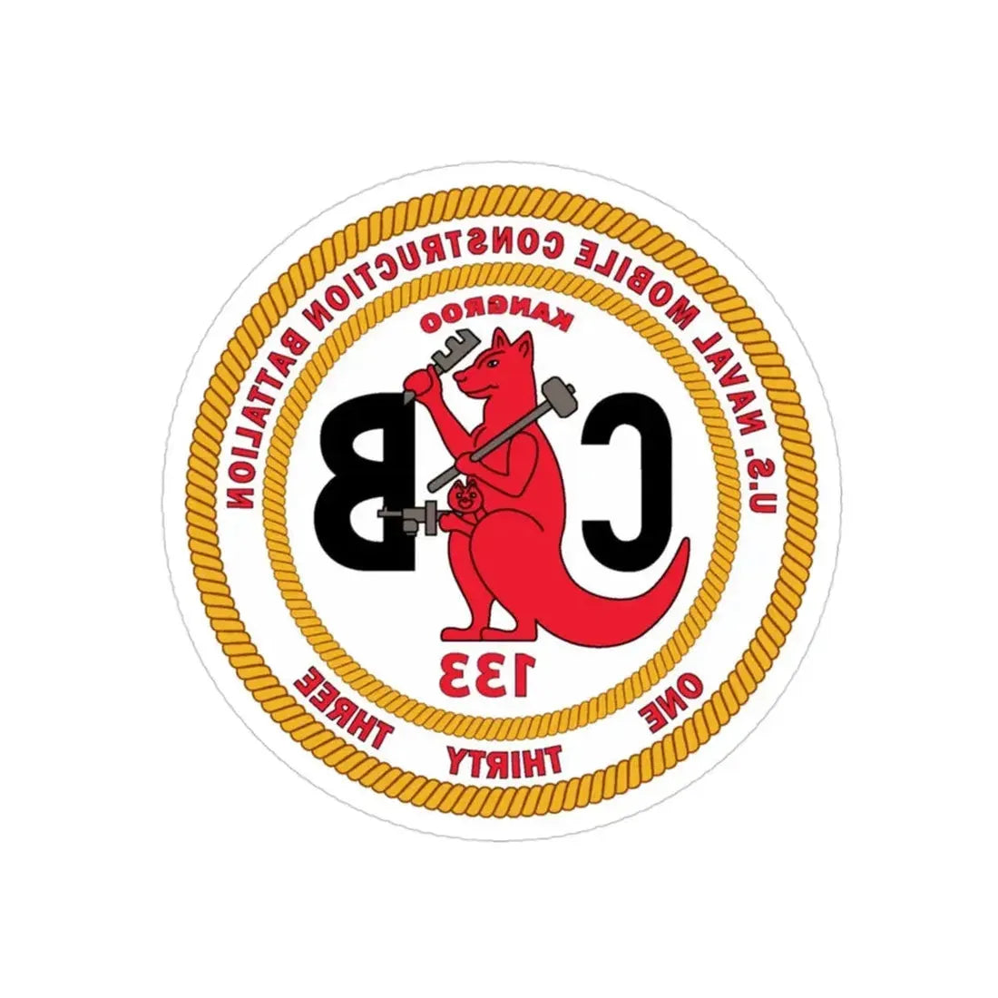Naval Construction Battalion 133 Seabee (U.S. Navy) REVERSE PRINT Transparent Die-Cut STICKER 3 Inch Die-Cut Transparent - The Sticker Space