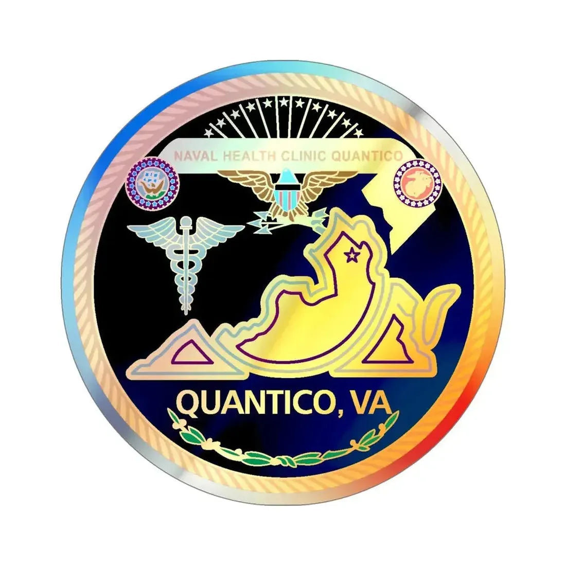 Naval Health Clinic Quantico VA (U.S. Navy) Holographic STICKER Die-Cut Vinyl Decal 5 Inch Holographic - The Sticker Space