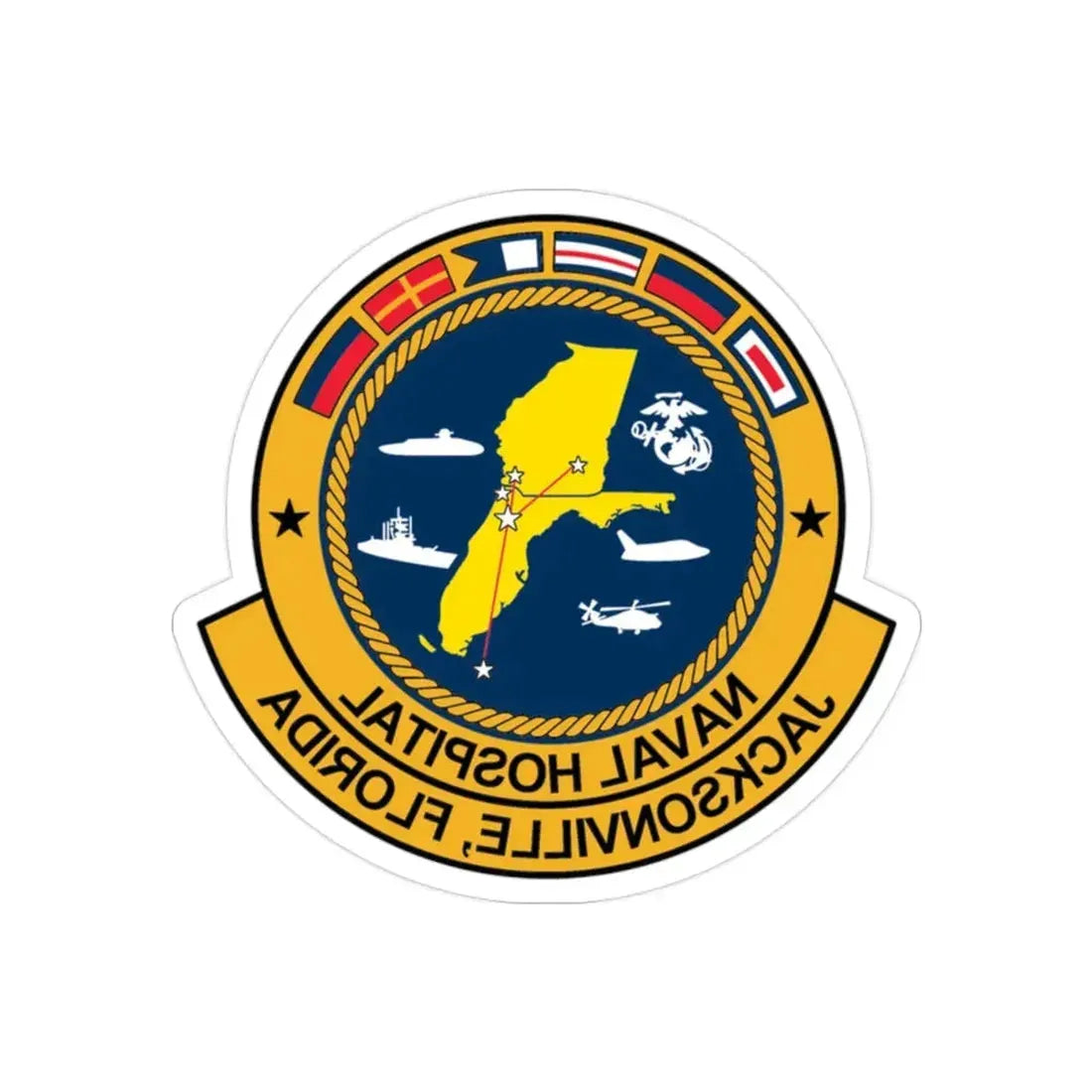 Naval Hospital Jacksonville (U.S. Navy) REVERSE PRINT Transparent Die-Cut STICKER 2 Inch Die-Cut Transparent - The Sticker Space