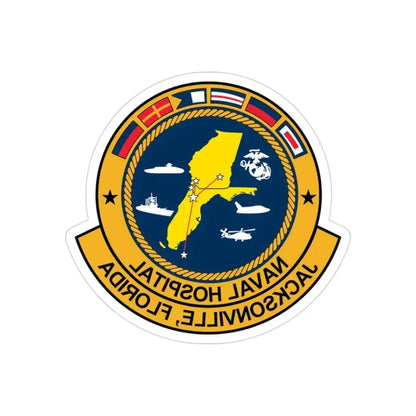 Naval Hospital Jacksonville (U.S. Navy) REVERSE PRINT Transparent Die-Cut STICKER 3 Inch Die-Cut Transparent - The Sticker Space