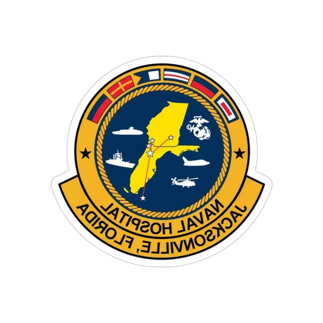 Naval Hospital Jacksonville (U.S. Navy) REVERSE PRINT Transparent Die-Cut STICKER 4 Inch Die-Cut Transparent - The Sticker Space