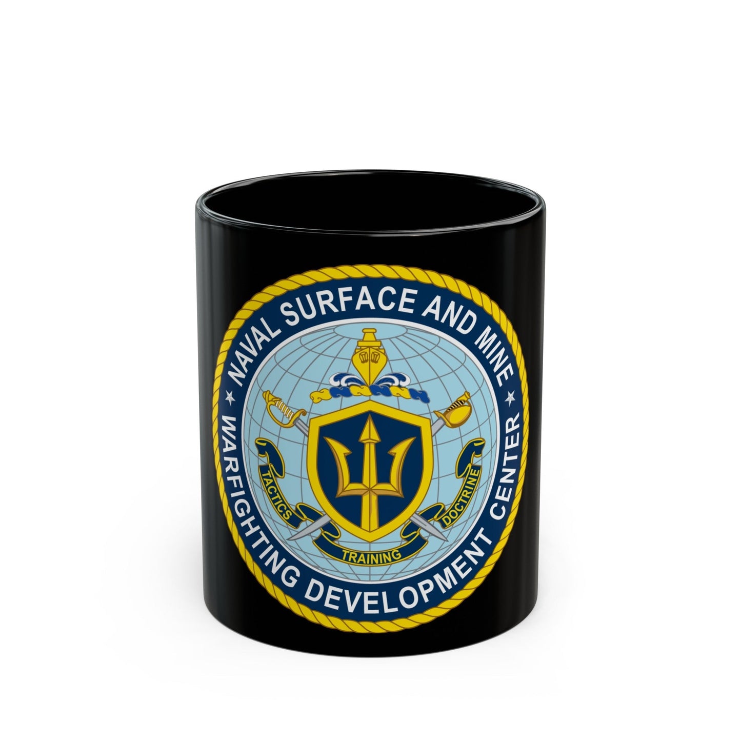 Naval Surface & Mine Warfighting Dev Center (U.S. Navy) Black Coffee Mug-11oz-The Sticker Space