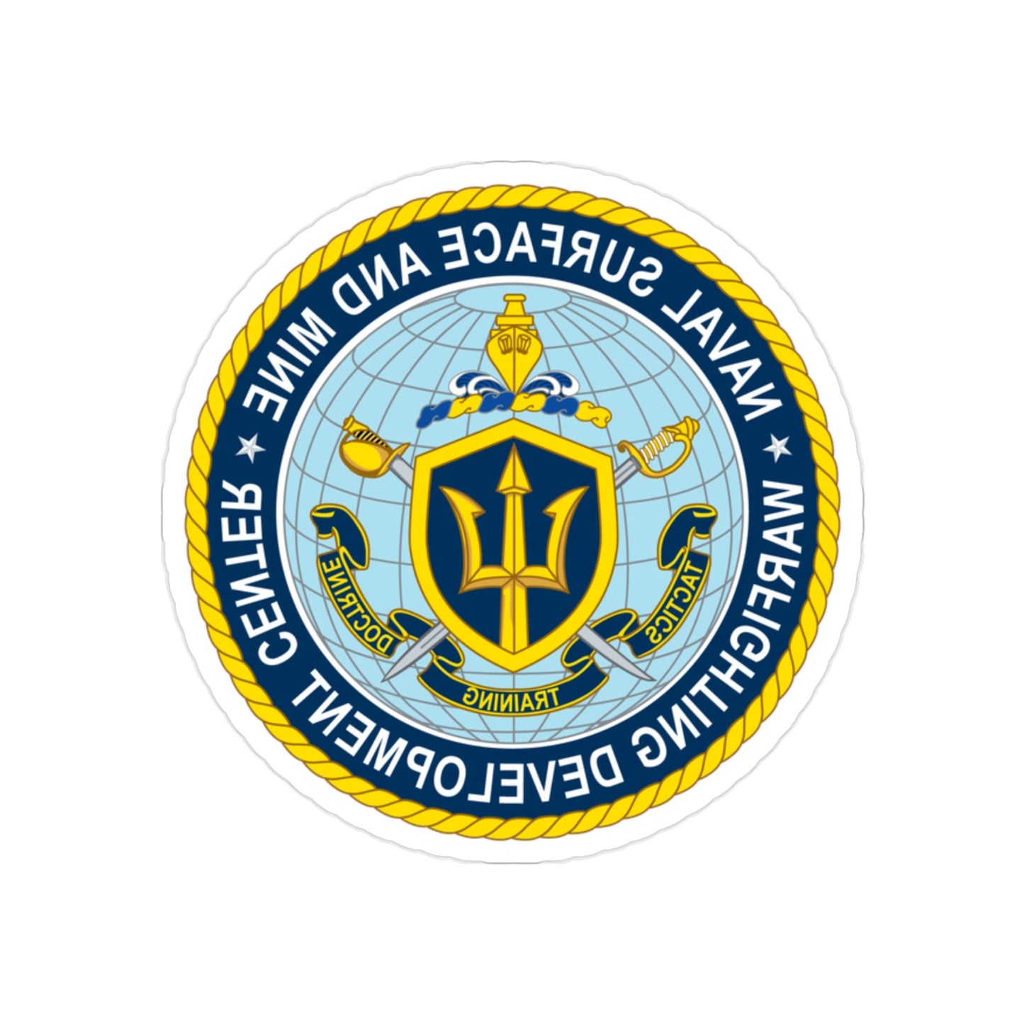 Naval Surface & Mine Warfighting Dev Center (U.S. Navy) REVERSE PRINT Transparent STICKER-2" × 2"-The Sticker Space