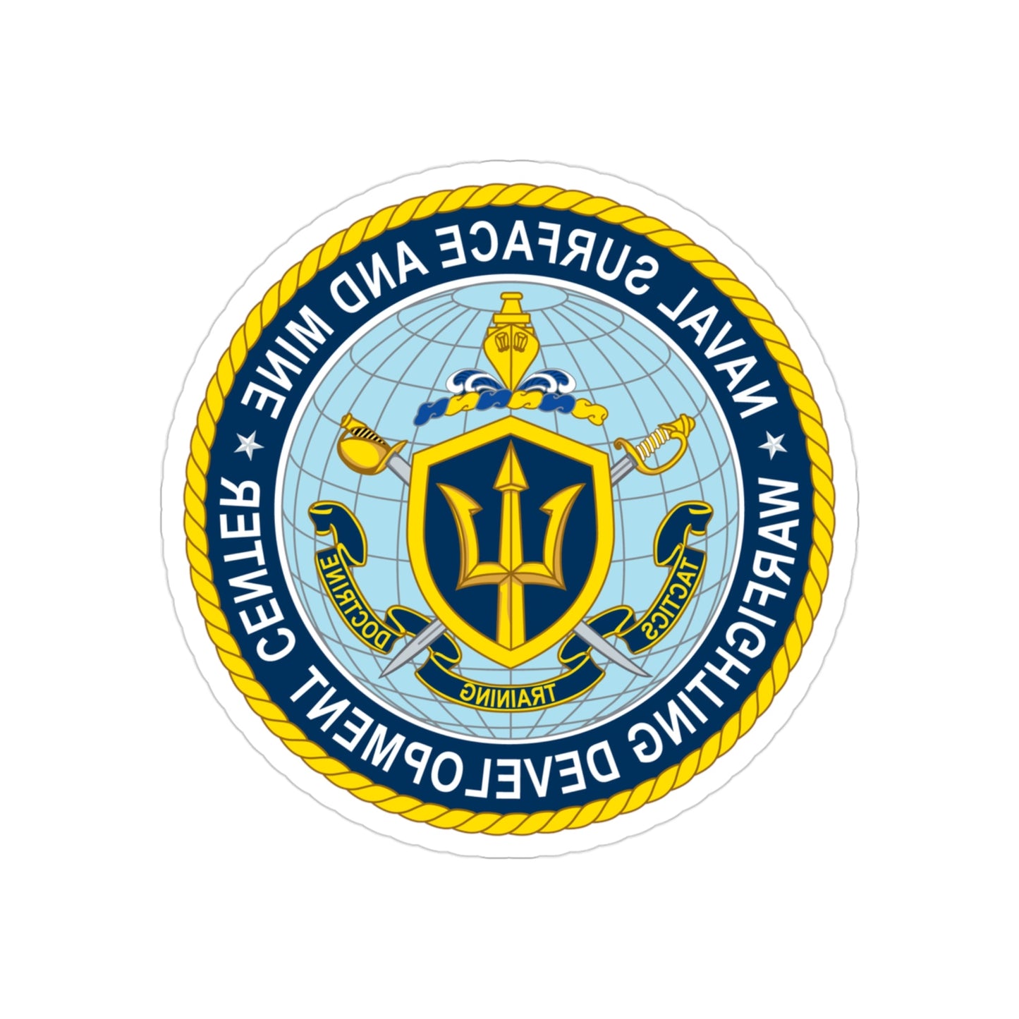 Naval Surface & Mine Warfighting Dev Center (U.S. Navy) REVERSE PRINT Transparent STICKER-3" × 3"-The Sticker Space