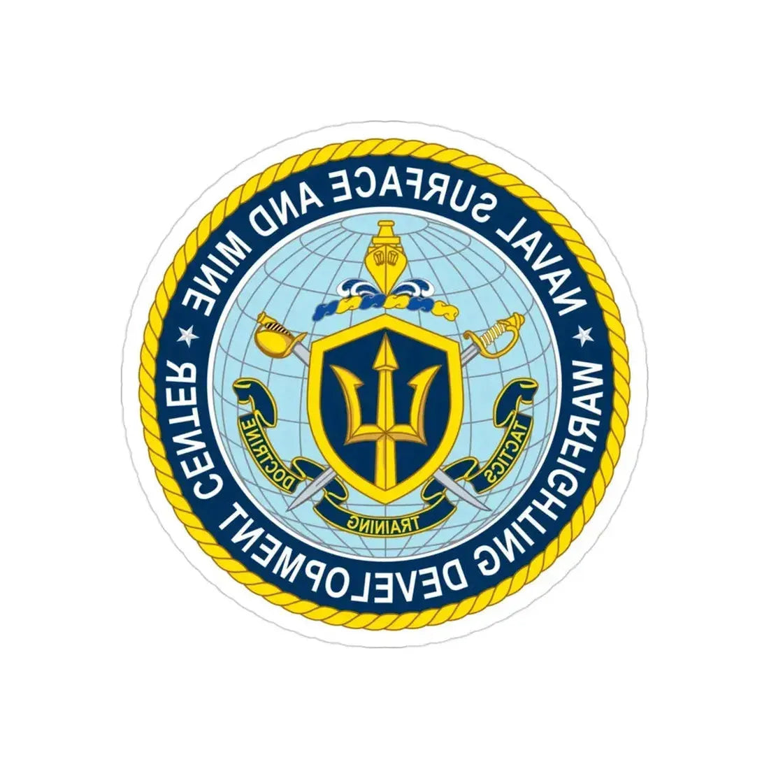 Naval Surface & Mine Warfighting Dev Center (U.S. Navy) REVERSE PRINT Transparent Die-Cut STICKER 3 Inch Die-Cut Transparent - The Sticker Space
