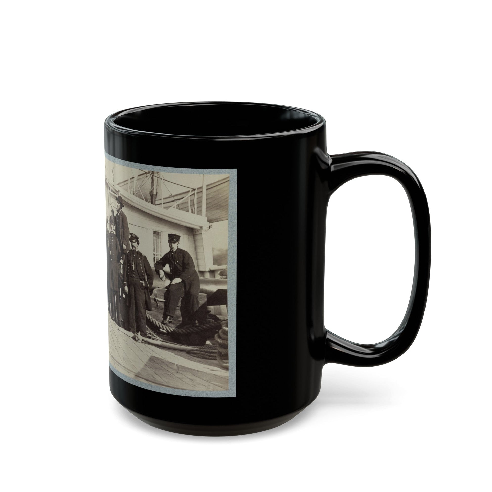 Navy Crewmen On The Deck Of A Ship (U.S. Civil War) Black Coffee Mug-The Sticker Space