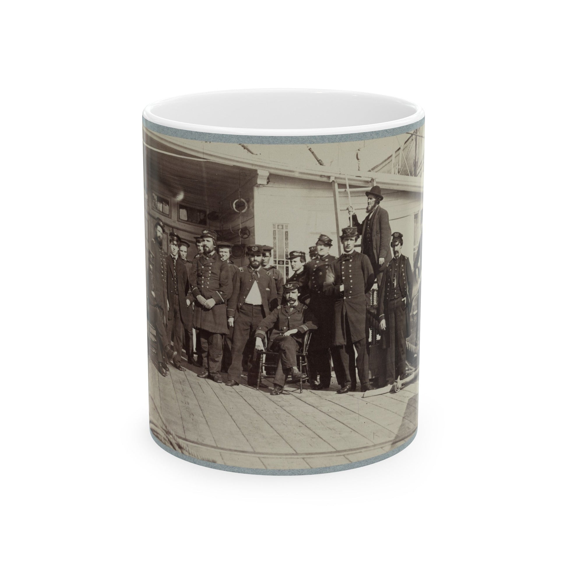 Navy Crewmen On The Deck Of A Ship (U.S. Civil War) White Coffee Mug-11oz-The Sticker Space