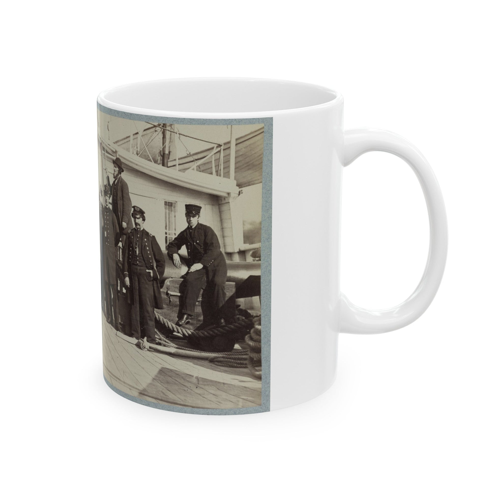 Navy Crewmen On The Deck Of A Ship (U.S. Civil War) White Coffee Mug-The Sticker Space