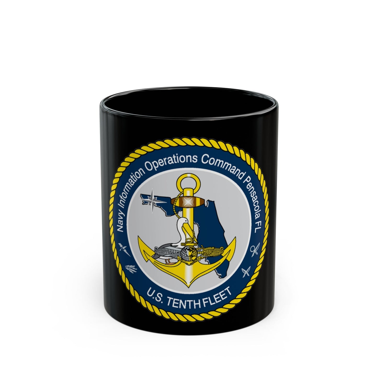 Navy Information Operations Command Pensacola FL US Tenth Fleet (U.S. Navy) Black Coffee Mug-11oz-The Sticker Space