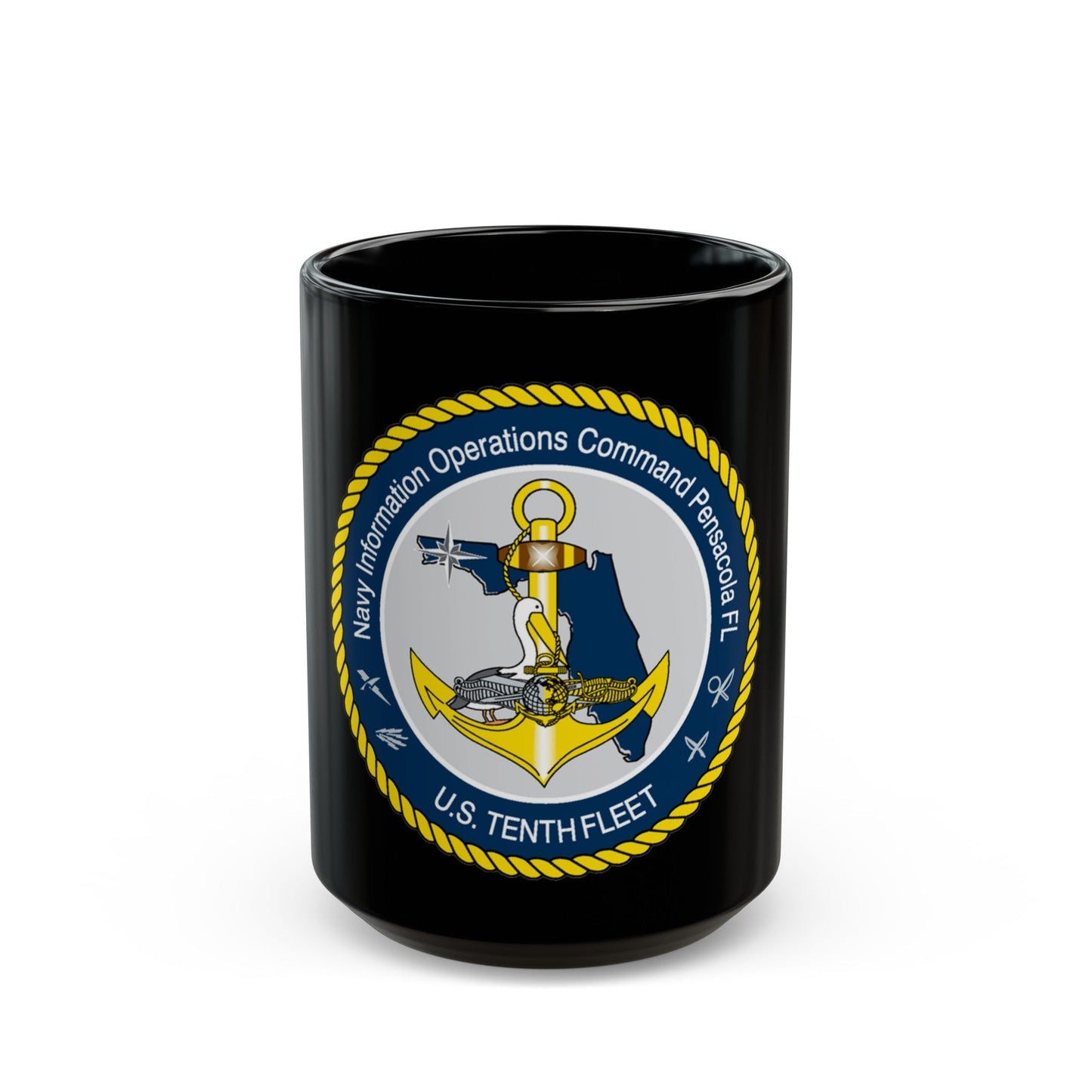 Navy Information Operations Command Pensacola FL US Tenth Fleet (U.S. Navy) Black Coffee Mug-15oz-The Sticker Space