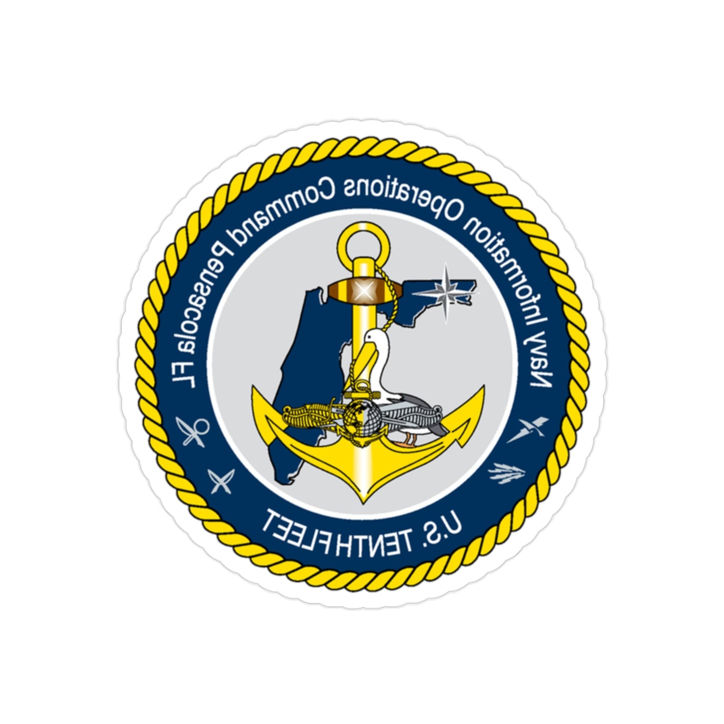 Navy Information Operations Command Pensacola FL US Tenth Fleet (U.S. Navy) REVERSE PRINT Transparent STICKER-2" × 2"-The Sticker Space