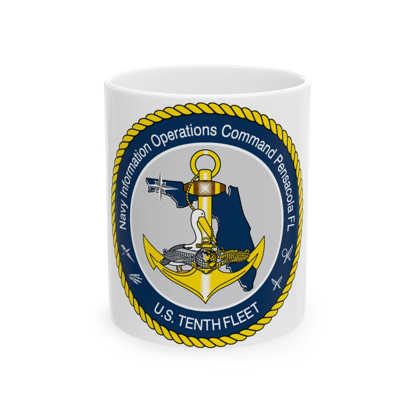 Navy Information Operations Command Pensacola FL US Tenth Fleet (U.S. Navy) White Coffee Mug-11oz-The Sticker Space