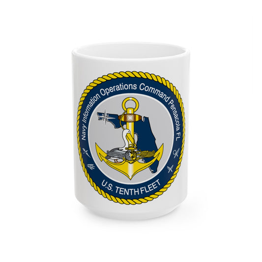 Navy Information Operations Command Pensacola FL US Tenth Fleet (U.S. Navy) White Coffee Mug-15oz-The Sticker Space