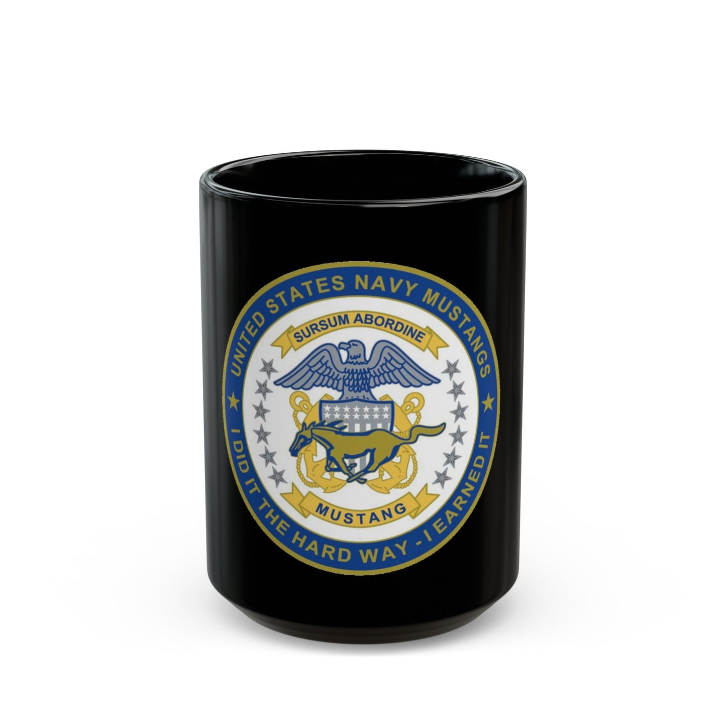 Navy Mustang I did it the hard way I earned it (U.S. Navy) Black Coffee Mug-15oz-The Sticker Space