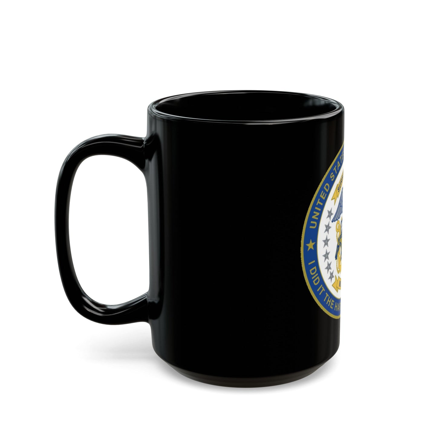 Navy Mustang I did it the hard way I earned it (U.S. Navy) Black Coffee Mug-The Sticker Space