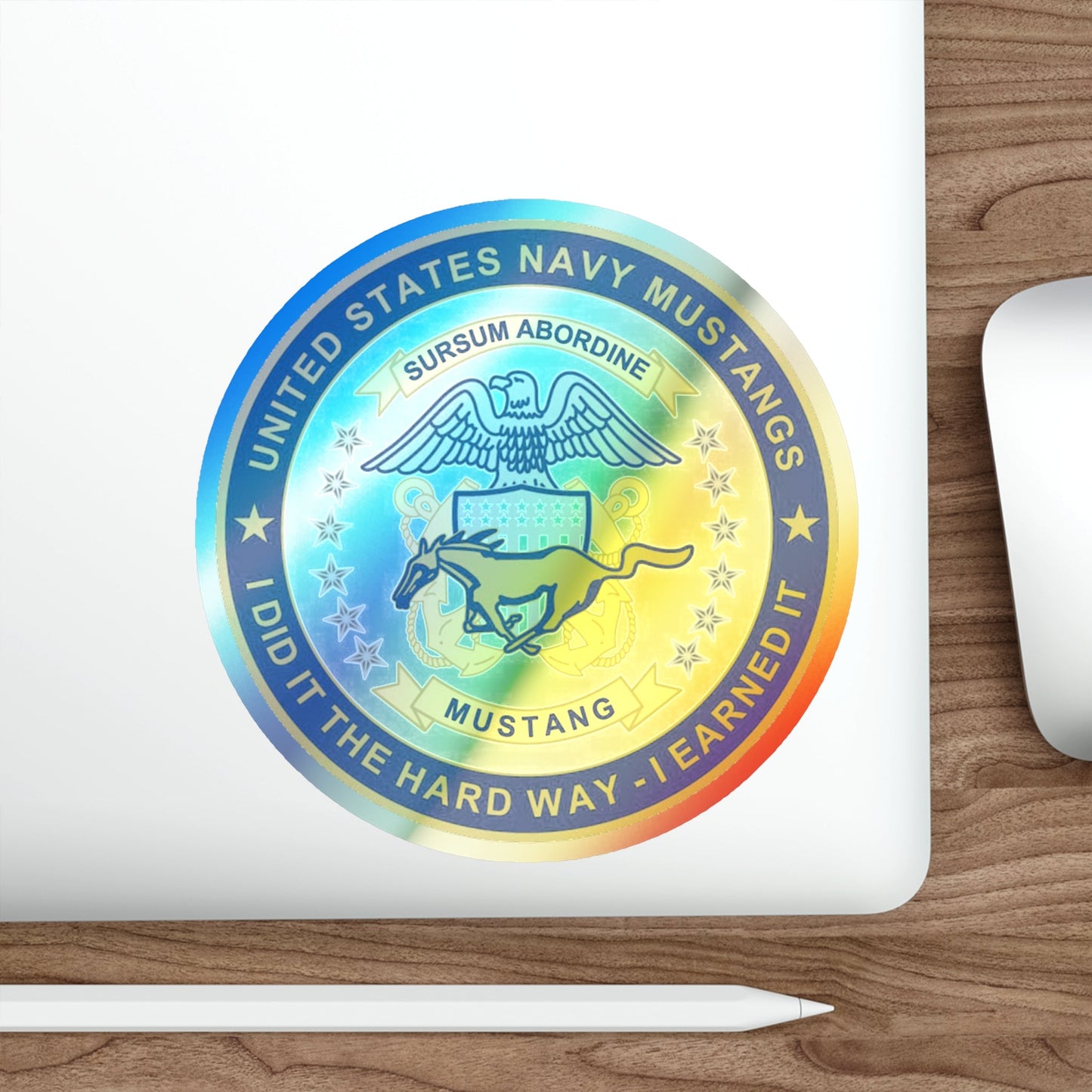 Navy Mustang I did it the hard way I earned it (U.S. Navy) Holographic STICKER Die-Cut Vinyl Decal-The Sticker Space