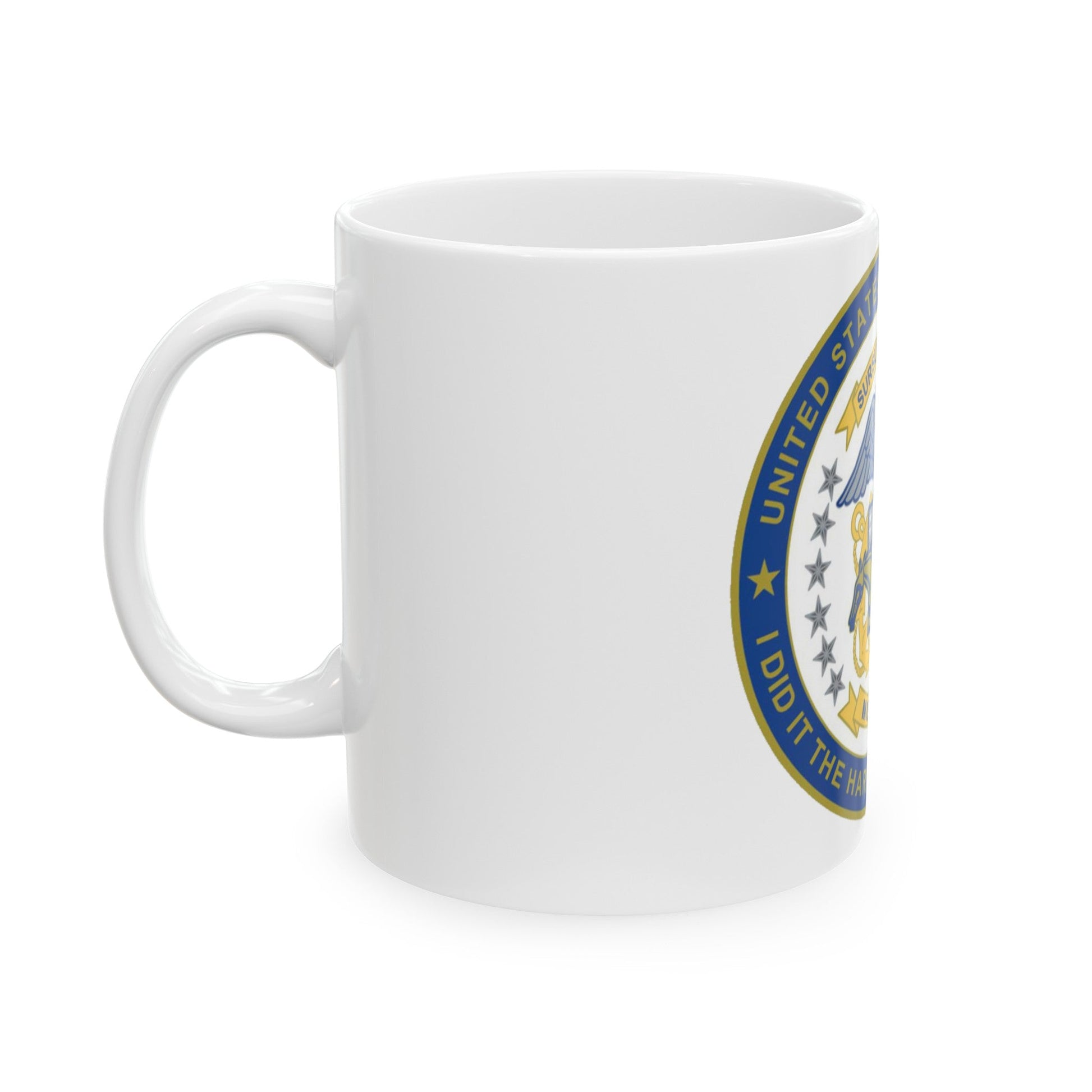 Navy Mustang I did it the hard way I earned it (U.S. Navy) White Coffee Mug-The Sticker Space