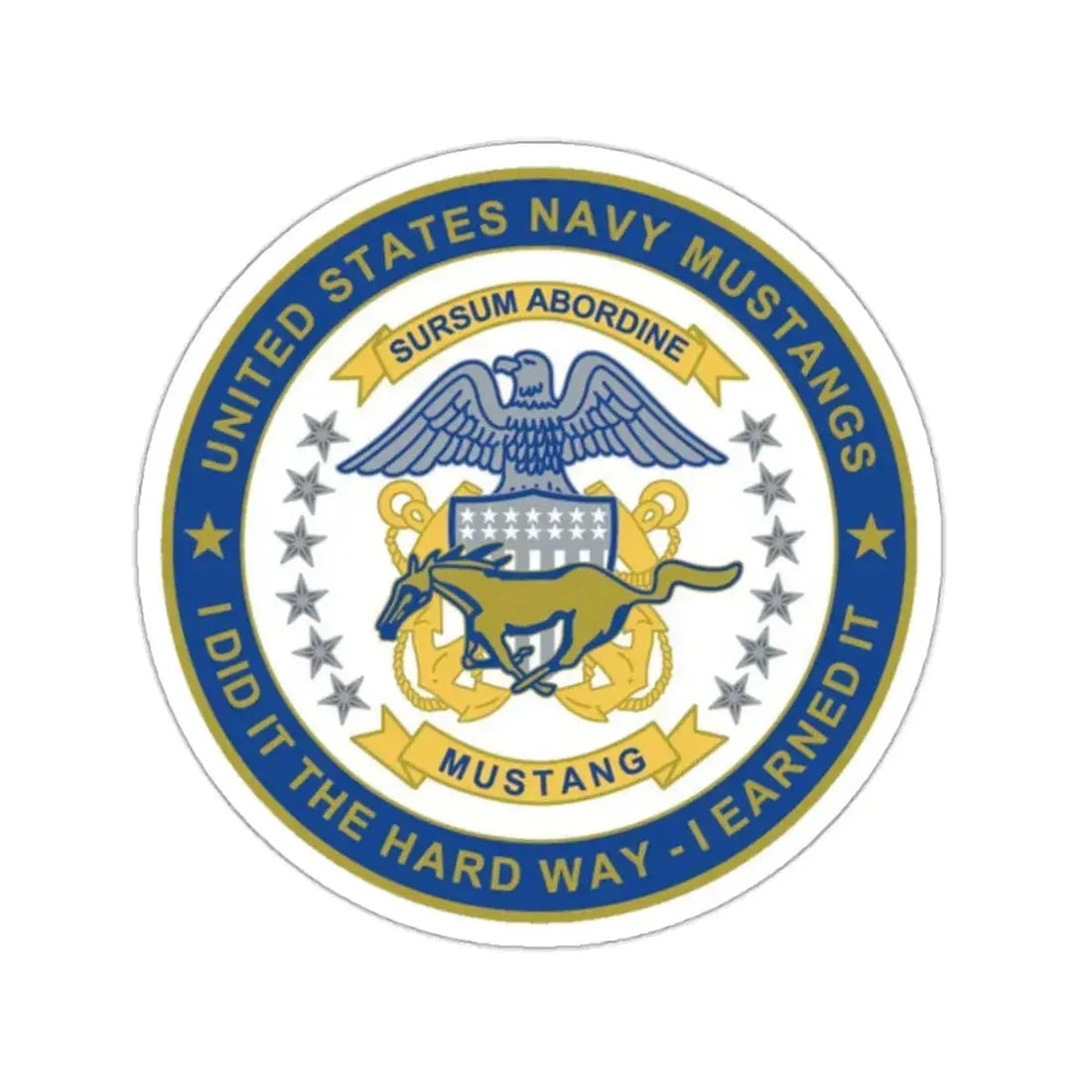 Navy Mustang I did it the hard way I earned it (U.S. Navy) STICKER Vinyl Kiss-Cut Decal 2 Inch White - The Sticker Space