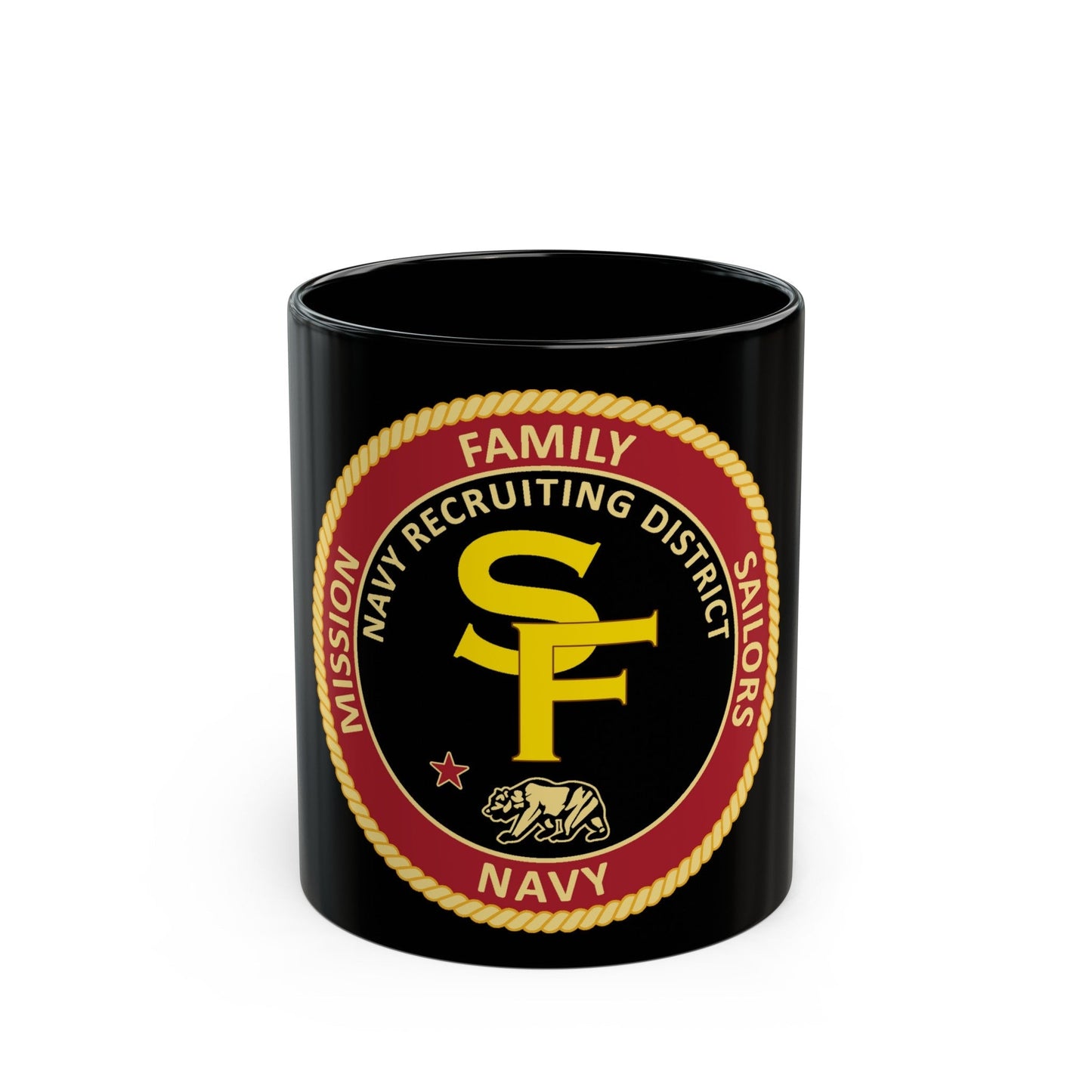 Navy Recruiting District San Francisco (U.S. Navy) Black Coffee Mug-11oz-The Sticker Space