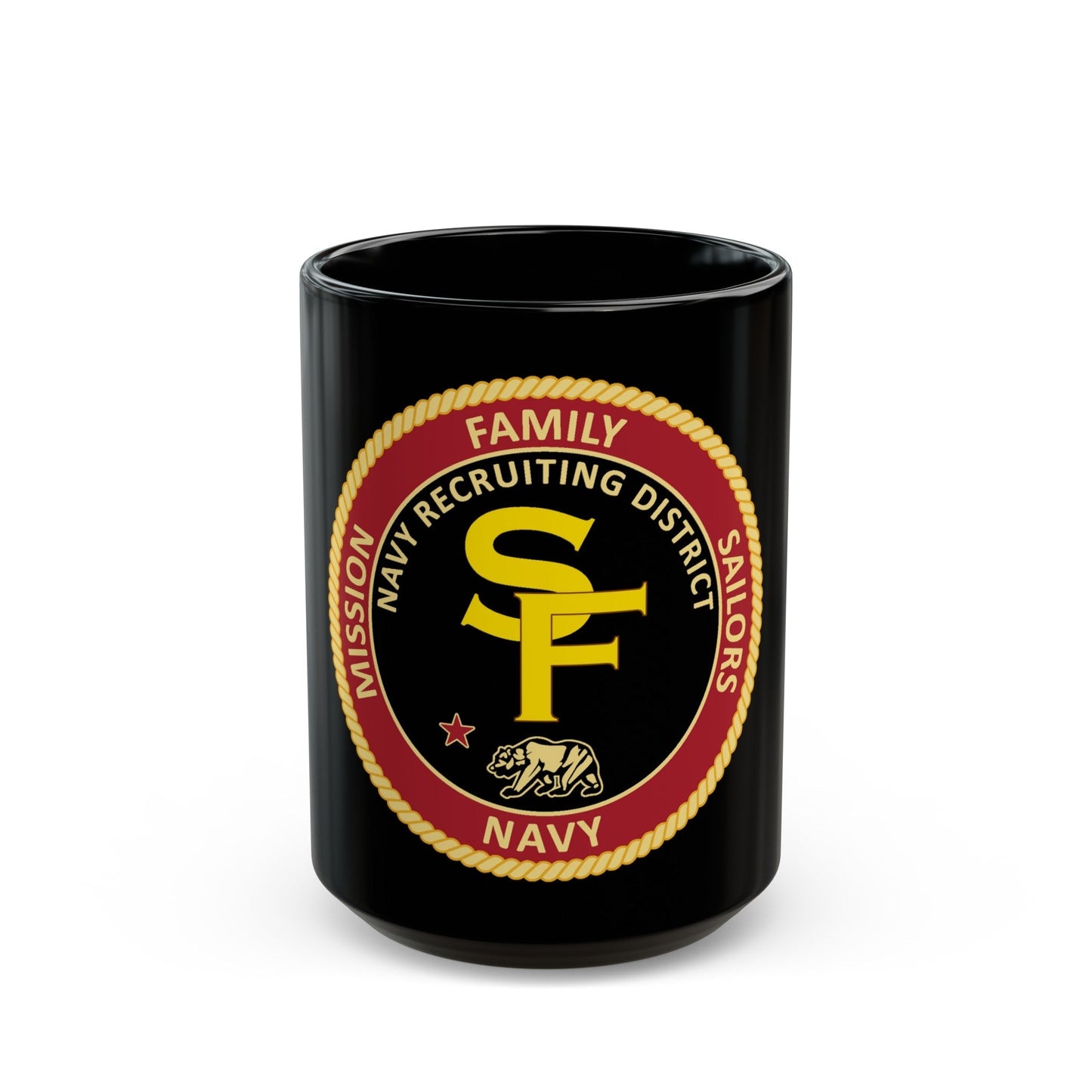 Navy Recruiting District San Francisco (U.S. Navy) Black Coffee Mug-15oz-The Sticker Space