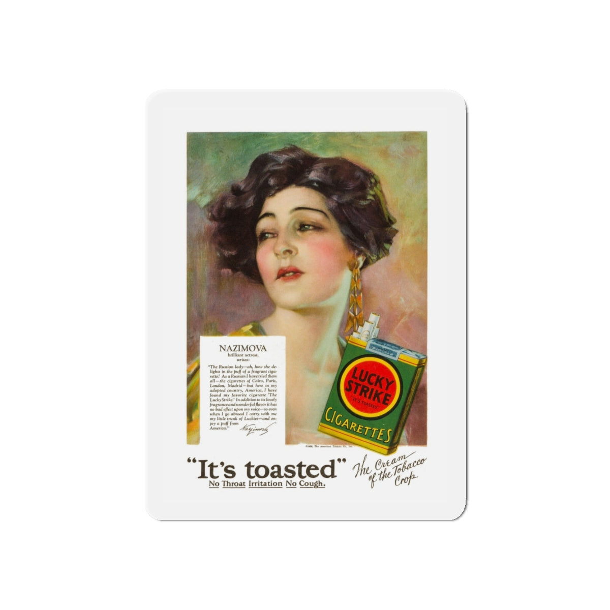 Nazimova, Lucky Strike ad on the back cover of Motion Picture, June 1928 (Magazine Illustration) Refrigerator Magnet-5" x 5"-The Sticker Space