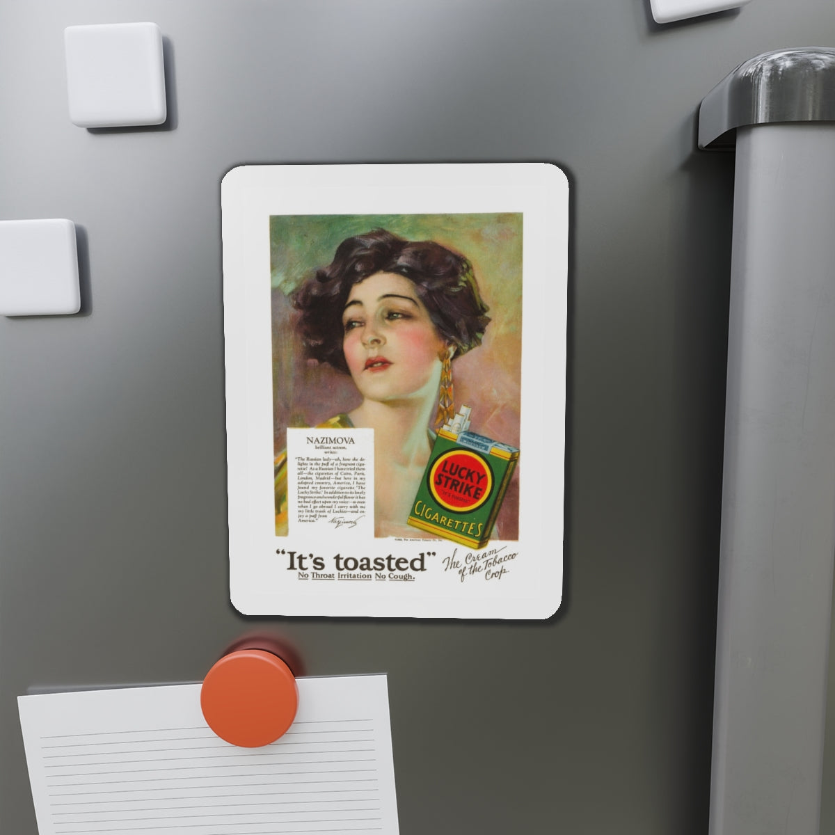 Nazimova, Lucky Strike ad on the back cover of Motion Picture, June 1928 (Magazine Illustration) Refrigerator Magnet-The Sticker Space