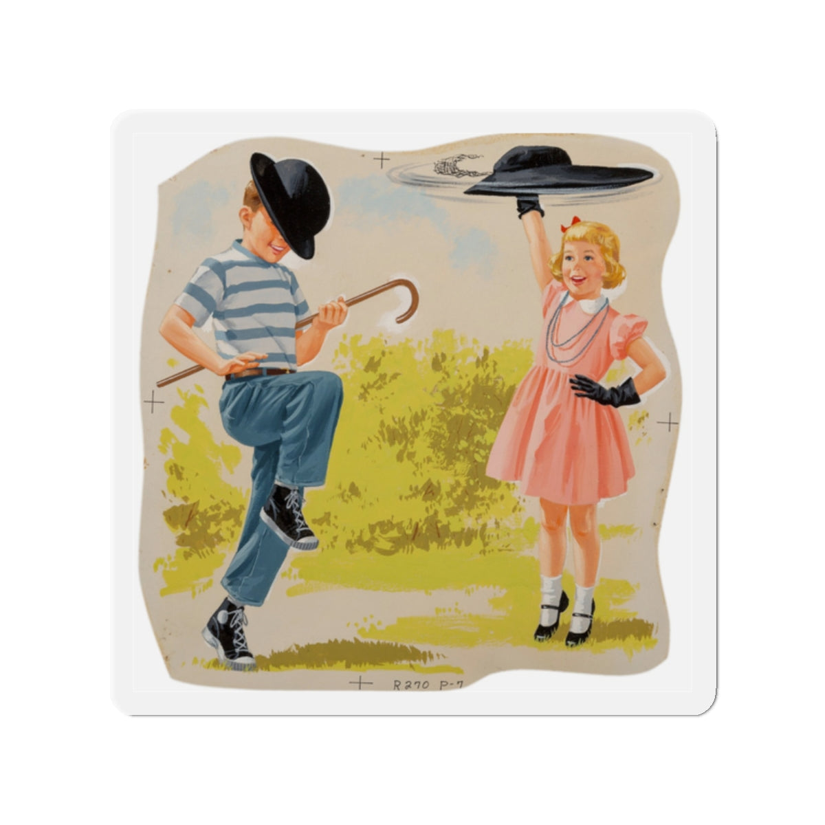 Neat Trick, Dick and Jane illustration (Magazine Illustration) Refrigerator Magnet-2" x 2"-The Sticker Space