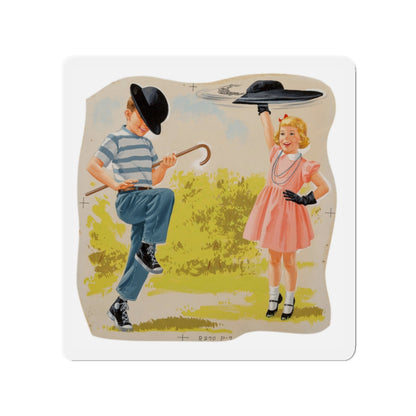 Neat Trick, Dick and Jane illustration (Magazine Illustration) Refrigerator Magnet-3" x 3"-The Sticker Space