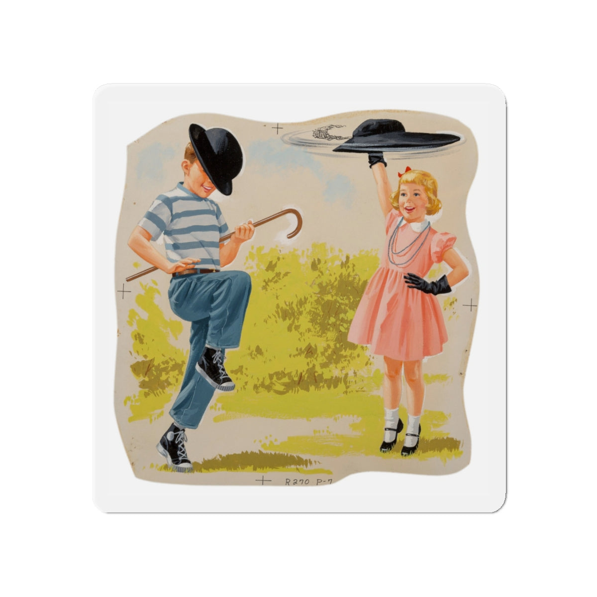 Neat Trick, Dick and Jane illustration (Magazine Illustration) Refrigerator Magnet-4" x 4"-The Sticker Space