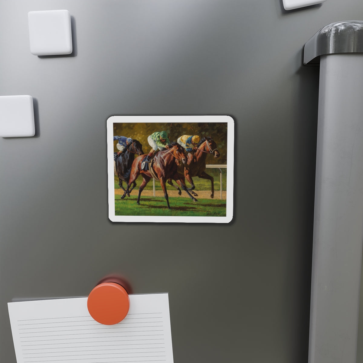 Neck and Neck (Magazine Illustration) Refrigerator Magnet-The Sticker Space