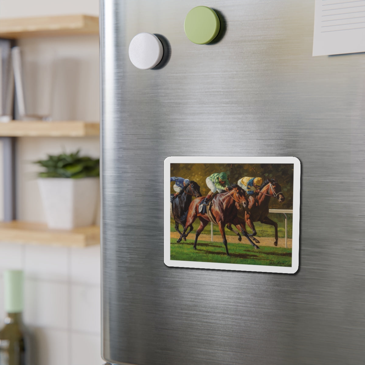 Neck and Neck (Magazine Illustration) Refrigerator Magnet-The Sticker Space