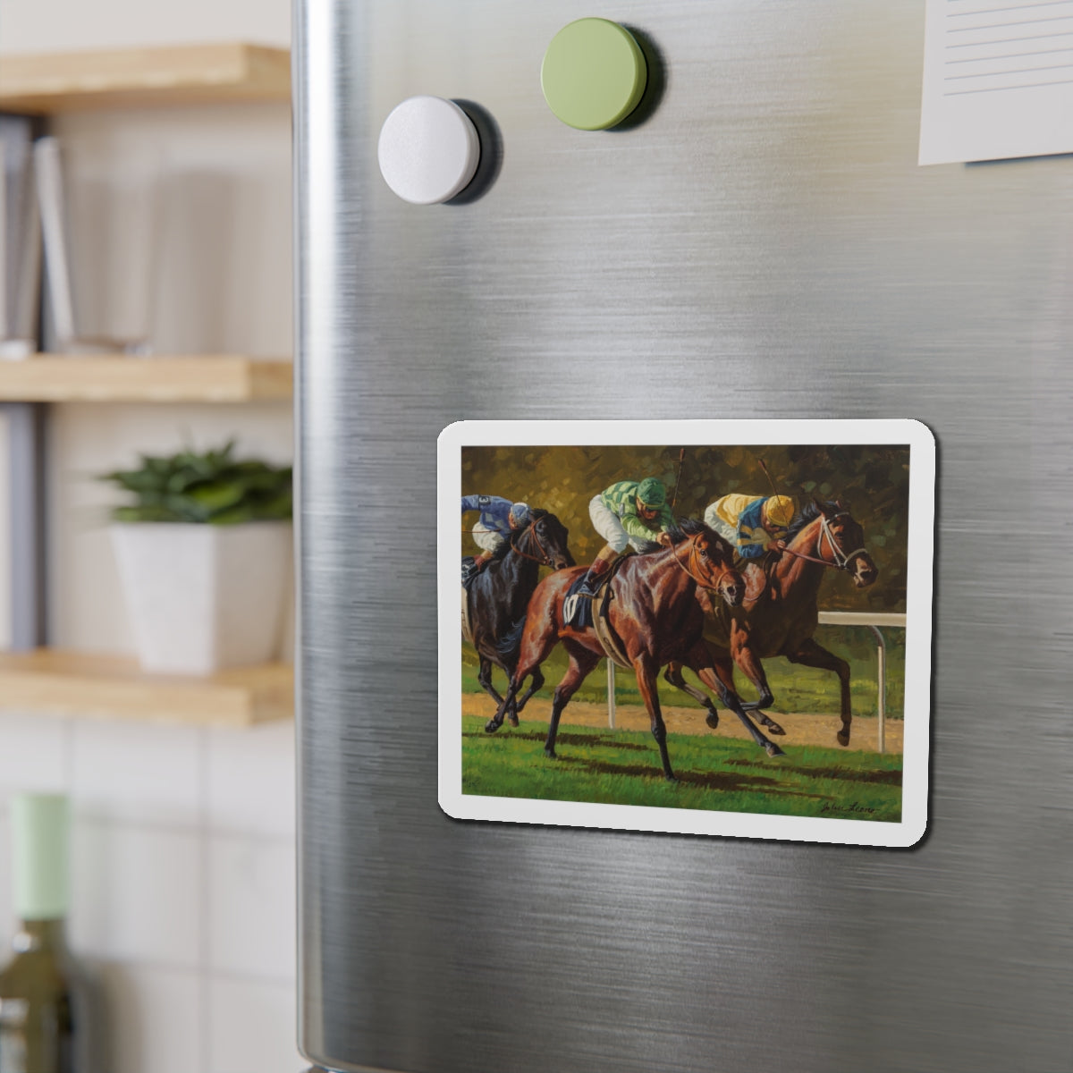 Neck and Neck (Magazine Illustration) Refrigerator Magnet-The Sticker Space