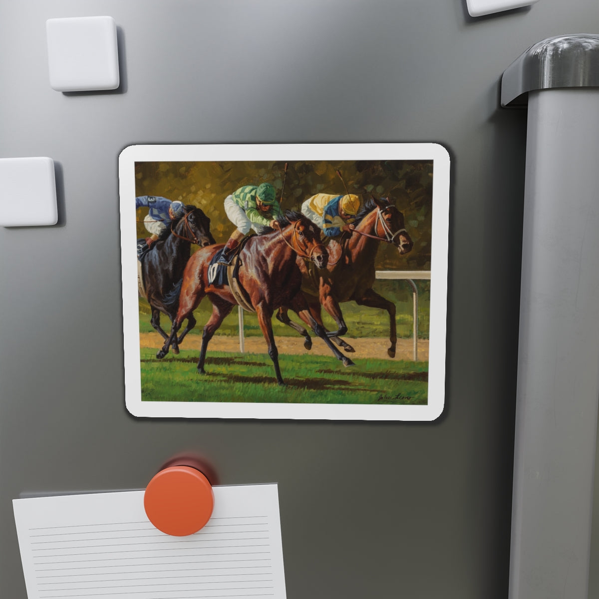 Neck and Neck (Magazine Illustration) Refrigerator Magnet-The Sticker Space