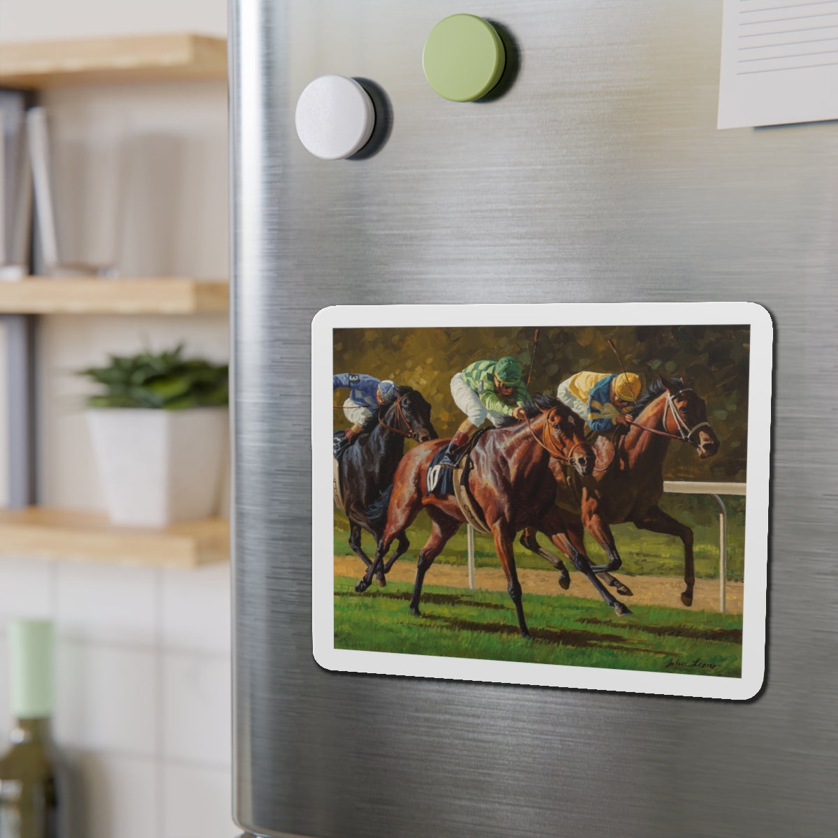 Neck and Neck (Magazine Illustration) Refrigerator Magnet-The Sticker Space